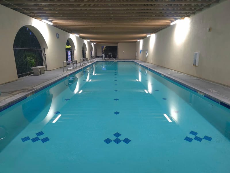 Indoor swimming pool with lane markers